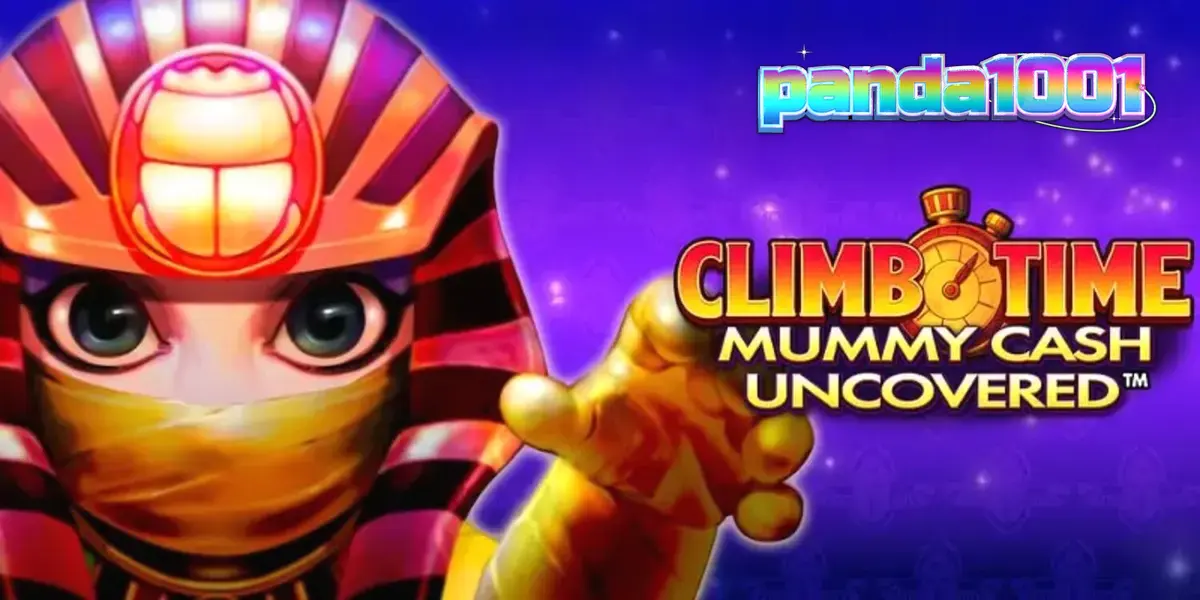 Tampilan visual slot Climb Time Mummy Cash Uncovered dengan latar belakang malam Mesir yang modern.