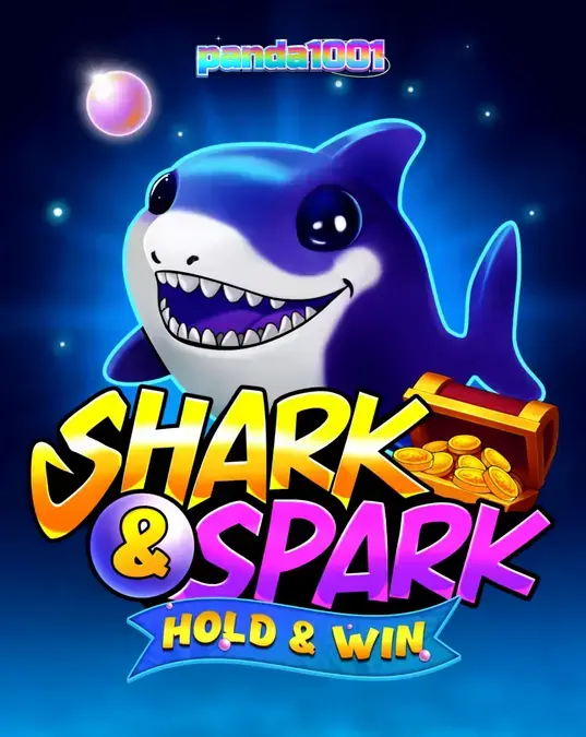 Little Shark di latar belakang dunia bawah laut yang penuh warna dalam slot Shark & Spark Hold & Win